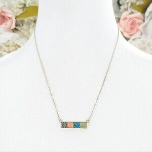 Jil Zarah Signed Clay Dainty Gold Tone Colorful Bar Necklace